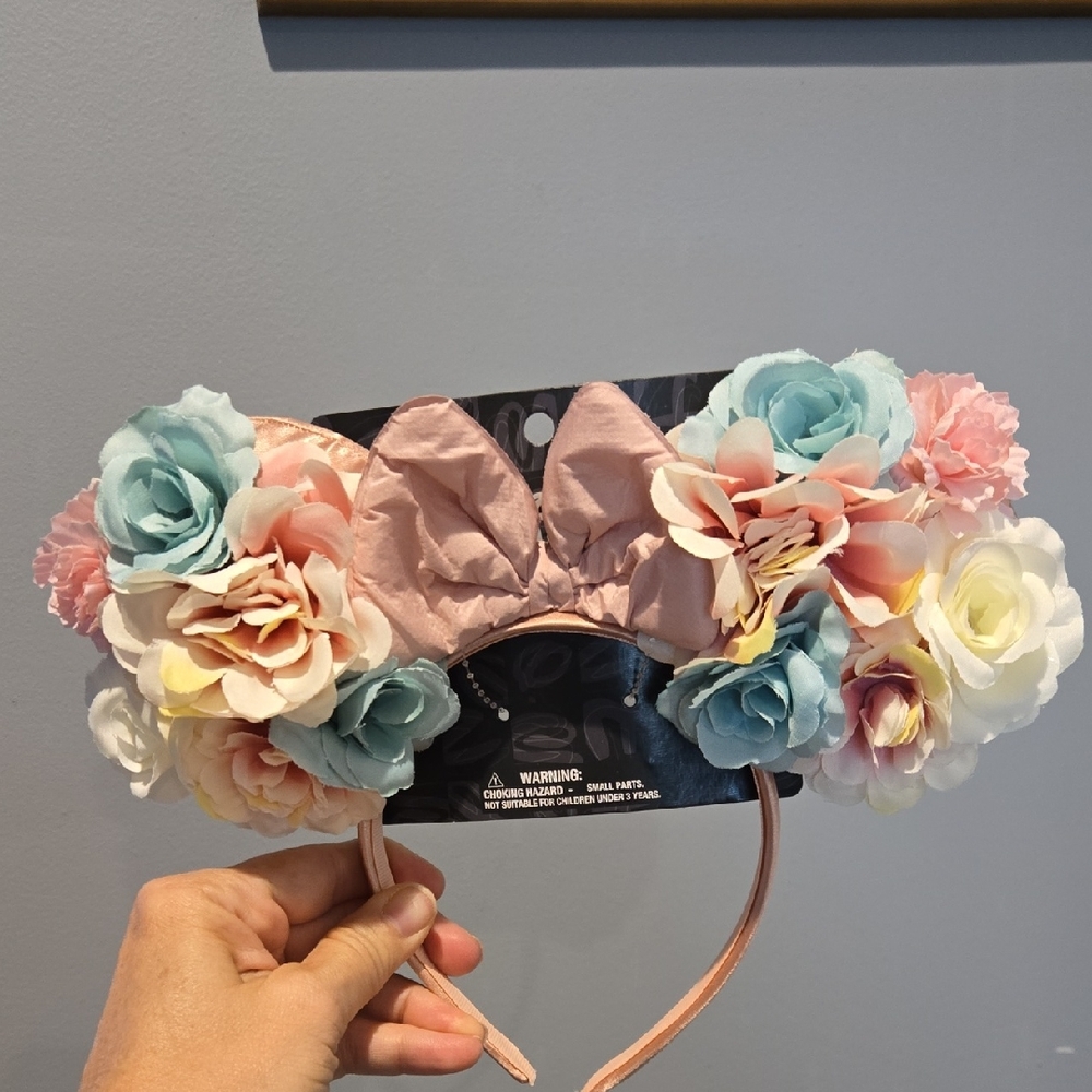 Disney Floral Minnie Mouse Headband with Pink Bow